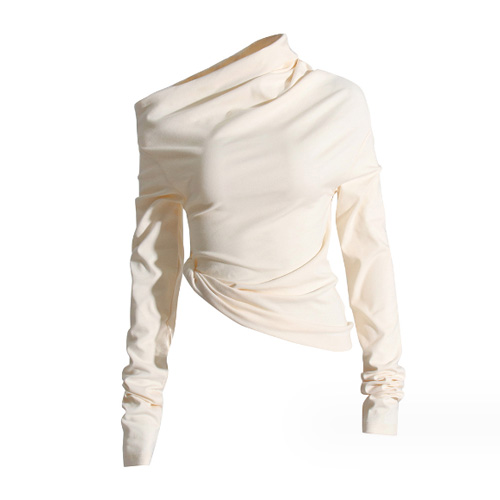 Custom Pleated Slant Neck Slim Fit T-Shirt