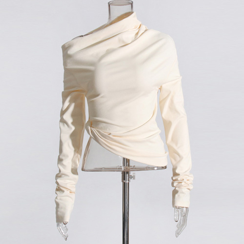 2 Custom Pleated Slant Neck Slim Fit T-Shirt