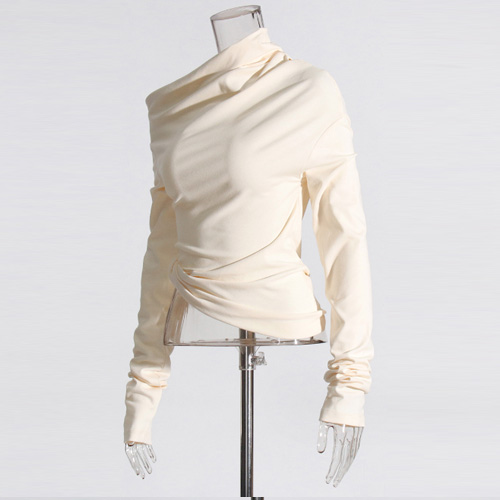 3 Custom Pleated Slant Neck Slim Fit T-Shirt