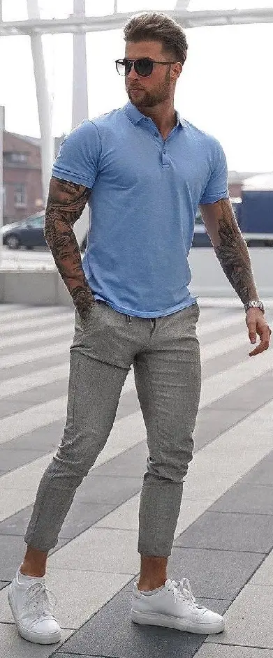 Blue, white and gray